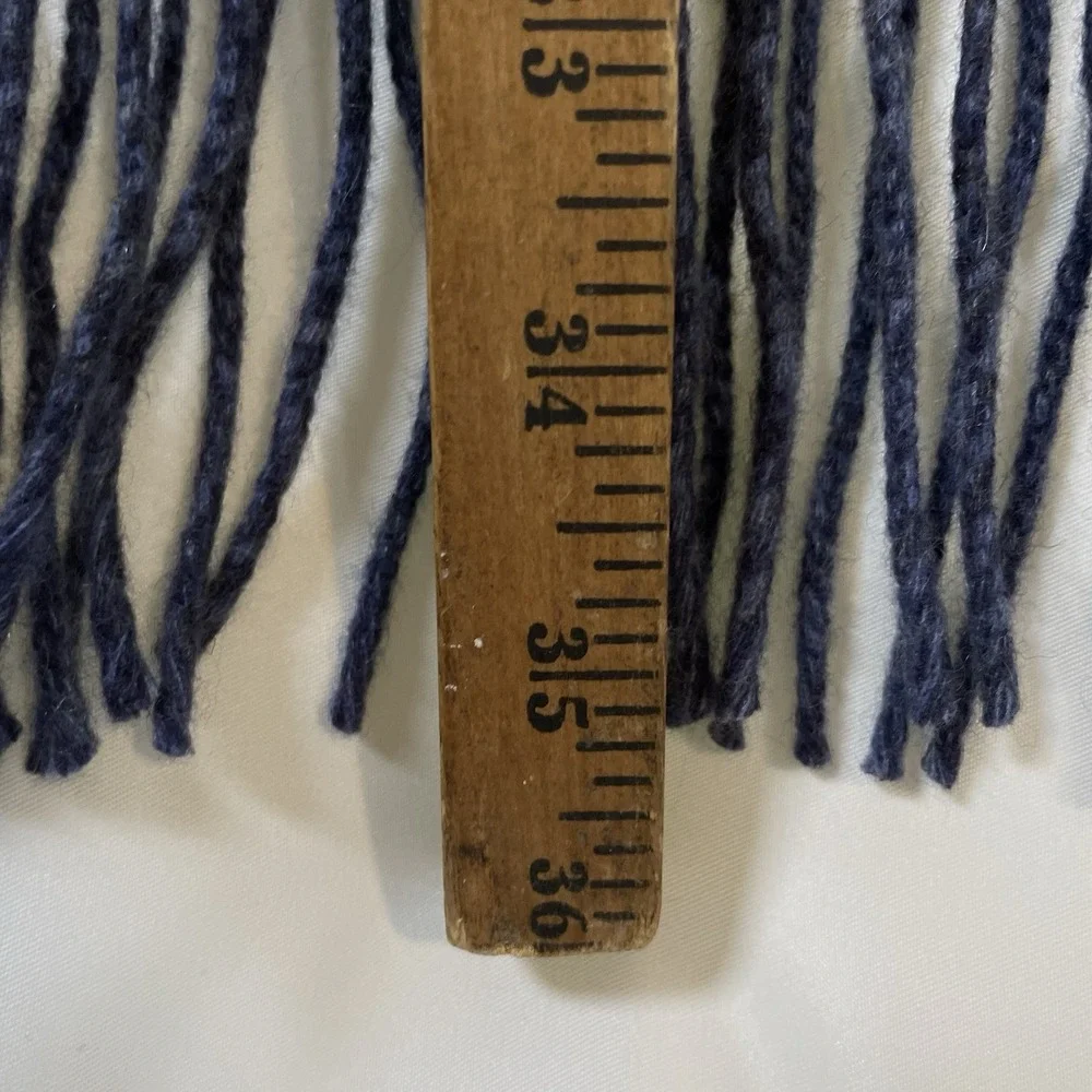 J Crew Cashmere Reversible Scarf Mens 65x12 Navy Herringbone Pin Stripe Fringe